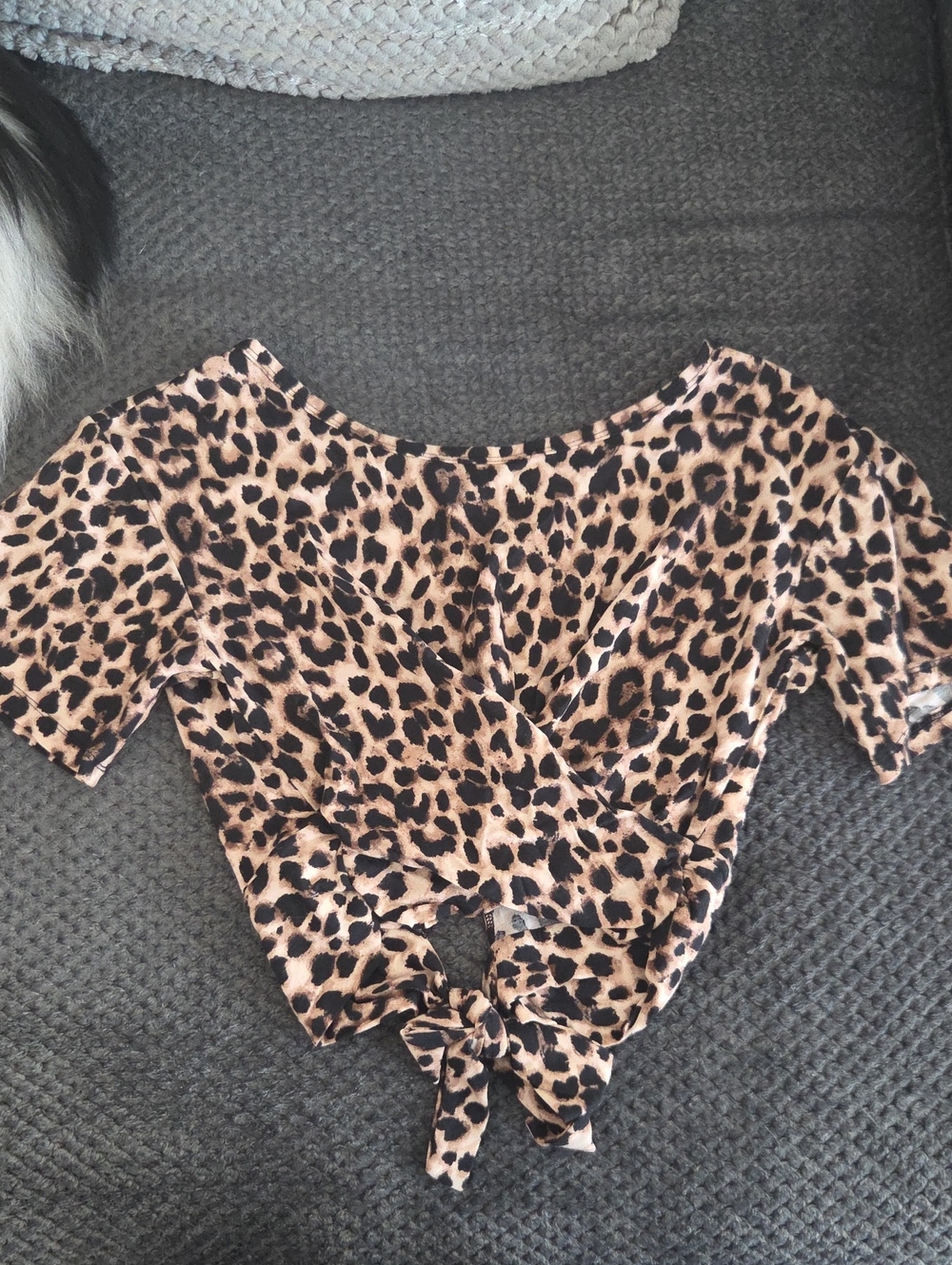 Victoria's Secret Leopard Tie-Front Short Sleeve Top - Tan & Black Size Small